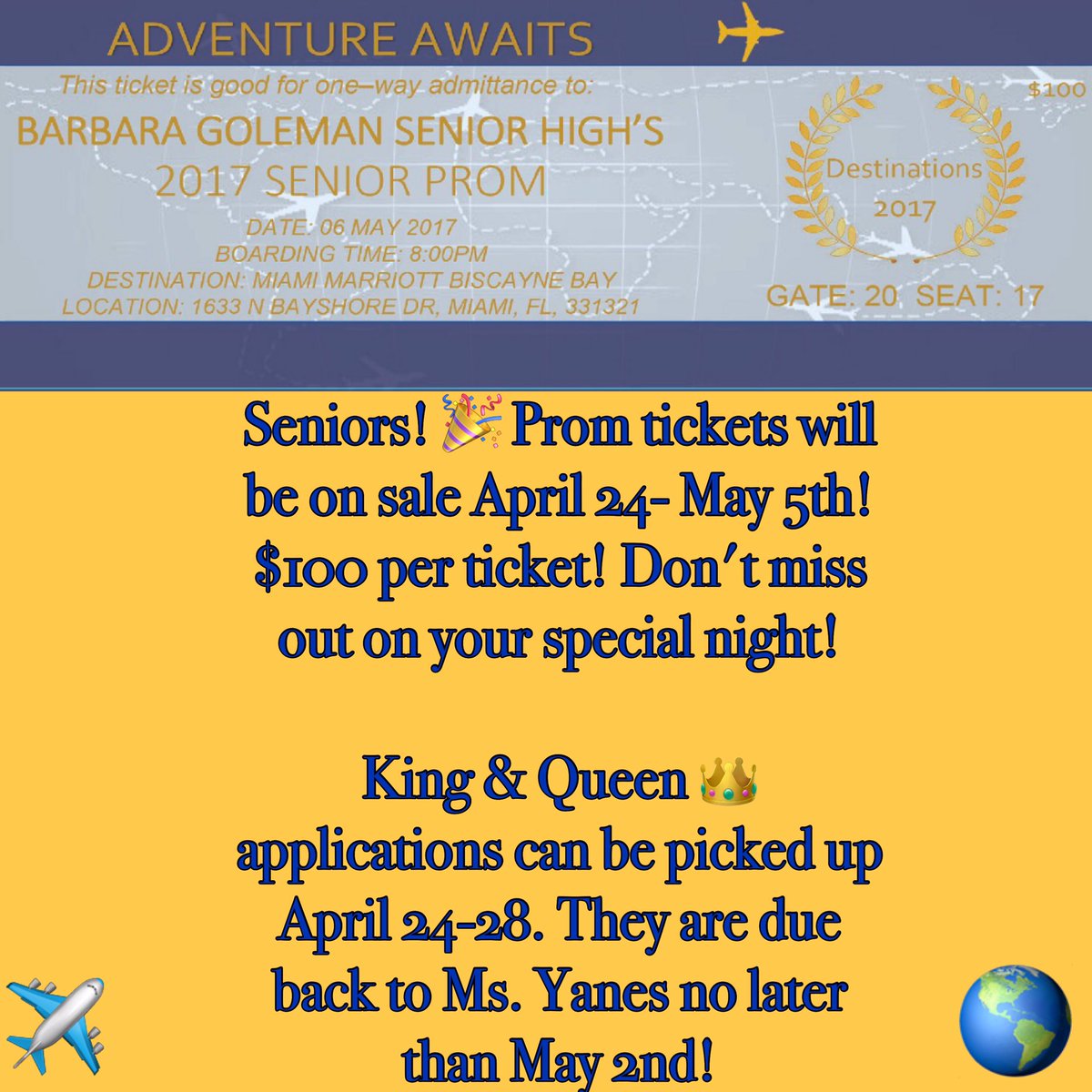 Goleman2017's tweet photo. Seniors!! It's that time of the year, prom is near! 🌎✨💫2️⃣0️⃣1️⃣7️⃣ https://t.co/9eJCyRusIQ
