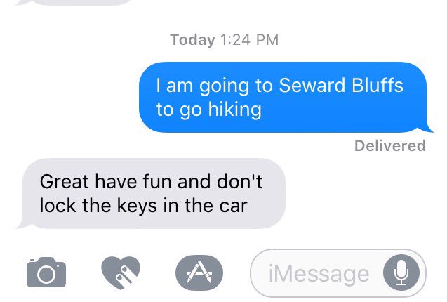 regan_larson's tweet photo. kaley &amp; i lock my keys in the car one time at the bluffs and we can't be trusted again https://t.co/HQ8VgpHyvu