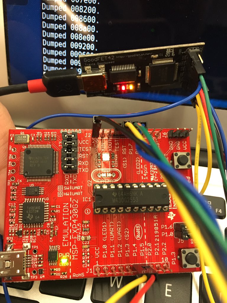 aprilwright's tweet photo. .@BsidesBoston @TheDukeZip #goodfet #hwhacking @travisgoodspeed https://t.co/hJP8ajh5po