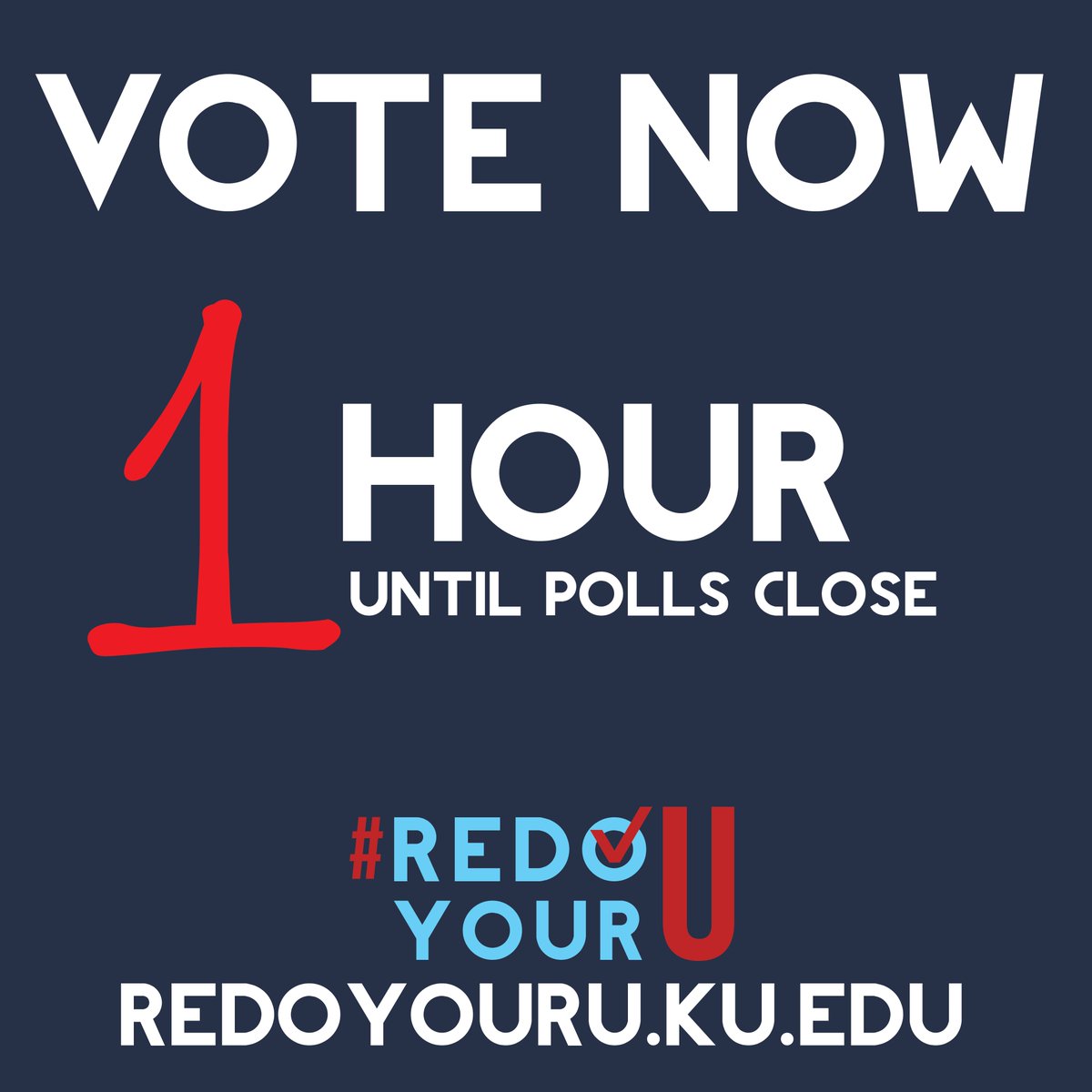 One hour until polls close! Vote NOW, Vote YES! rockchalkcentral.ku.edu