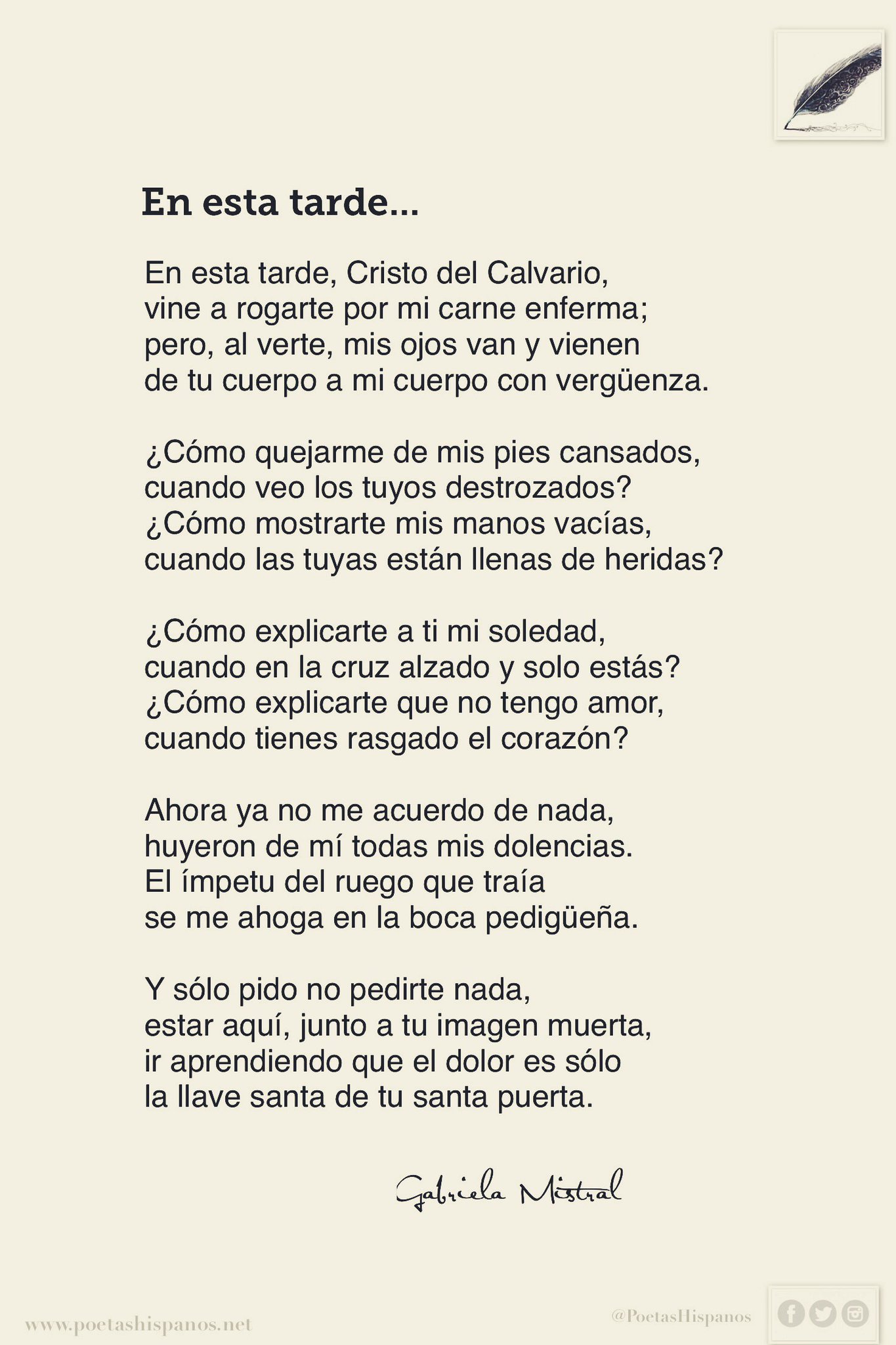 Twitter 上的 Juan Carlos Cassinelli C Semana Santa De Reflexion De Recogimiento Un Poema De Gabriela Mistral Para Leerlo En Voz Alta Y Con Pausa T Co I1eltszcmx Twitter