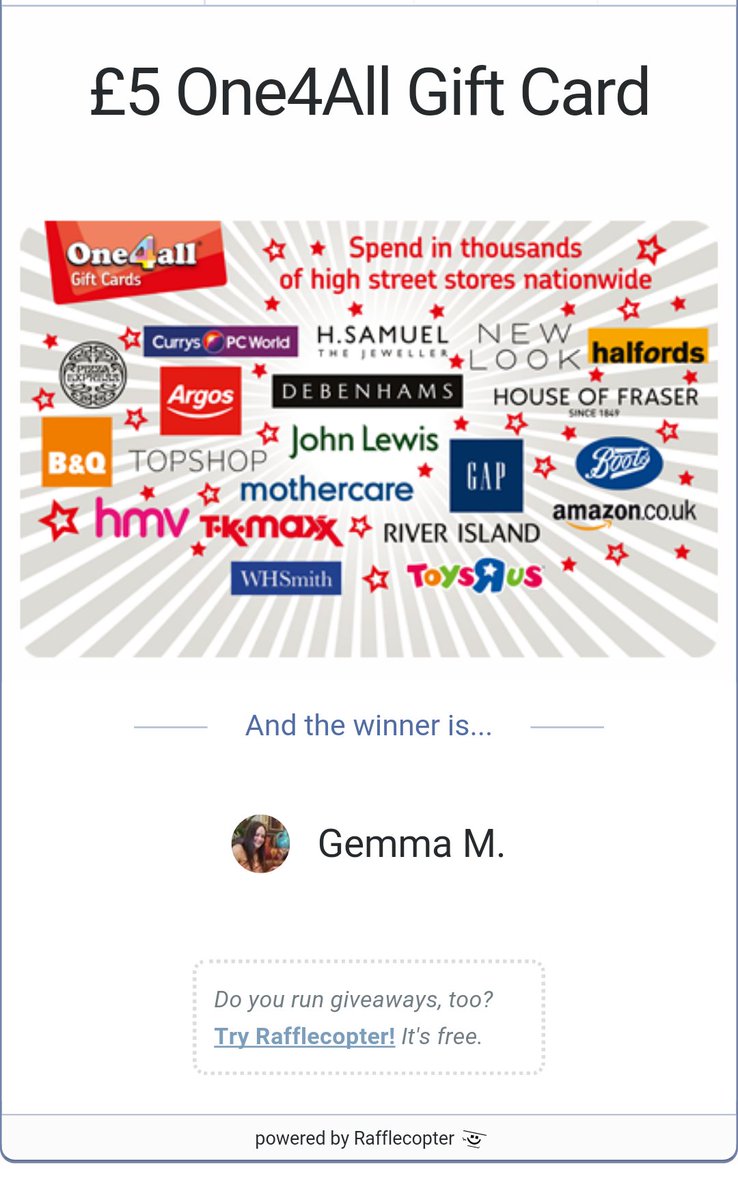 FreeComp_UK's tweet image. WINNER! Congratulations to Gemma M. You have won our comp for a £5 one4all gift card. We will email you shortly.
