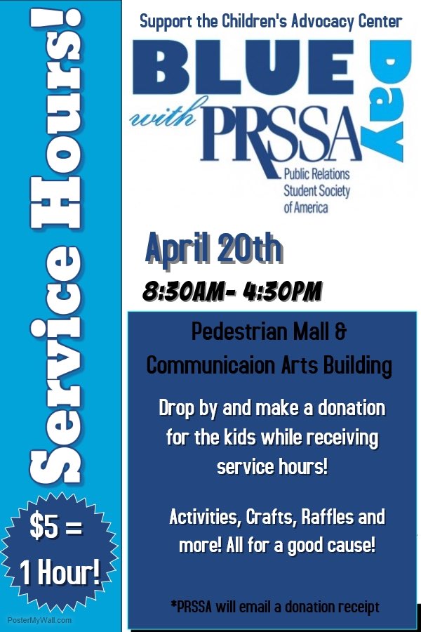 VStatePRSSA's tweet photo. A little short on service hours? Donating to @cac_lowndes on #BlueDayWithPRSSA is a win-win situation! Help the kids while we help you! https://t.co/od0oXysJsO