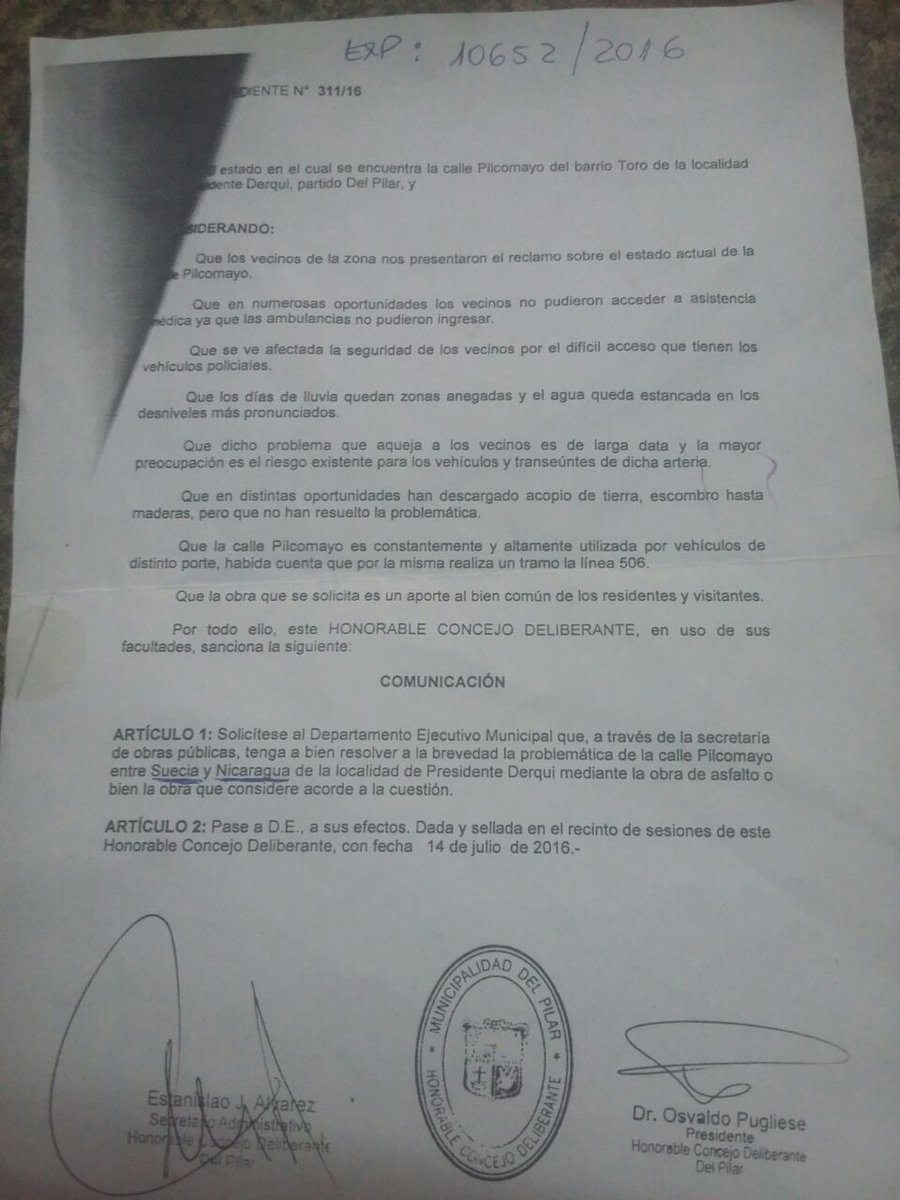 LeandroGlassel's tweet photo. #BToro proyecto aprobado para que reparen la calle Pilcomayo! Que espera sr Intendente? @RadioXPilar @tanyamoran97 @Derquinoticias https://t.co/w6gHPy2gqk