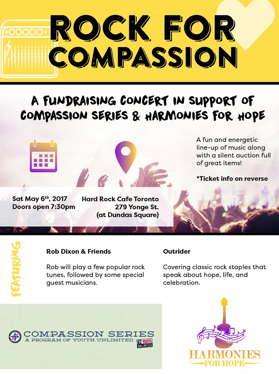 Rock for compassion at <a href="/hardrocktoronto/">HRC Toronto</a> Sat May 6 w/ <a href="/harmonies4hope/">Harmonies for Hope</a>  bit.ly/2oq9y8U  #YongeLove #DoGood