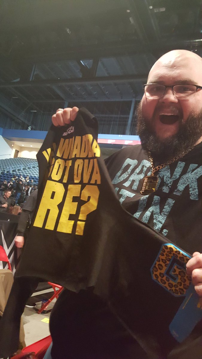 TylerMillslagle's tweet photo. Caught @WWEAaLLday21's shirt tonight at #wwerapidcity #notSAWFT #CertifiedG #WWE @BigCassWWE https://t.co/DZgSjPzyKS