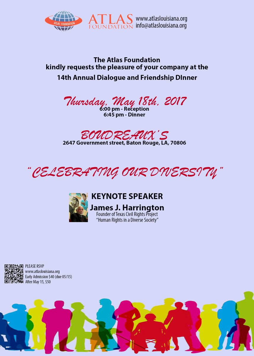 AtlasLouisiana's tweet photo. Let's "Celebrate Our Diversity." 
@JimHarrington46 will be the keynote speaker at the Annual Dinner this year https://t.co/9F2mUQucAS https://t.co/LMCPB0w51P