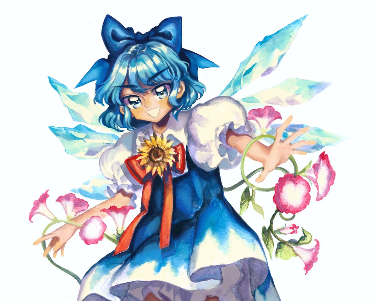 kiras0ft's tweet photo. touhou 16 cirno in watercolors🌻❄️🍉 https://t.co/vXVrGjpFyh