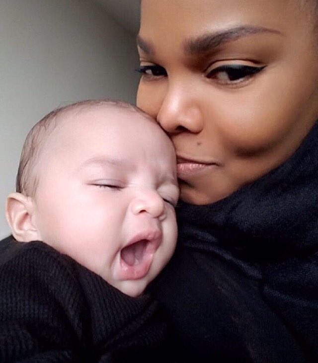 kiss1023's tweet photo. .@JanetJackson just shared the first photo of her new born son, Eissa! How cute is this post nap selfie? 💕🍼- @karlyonair https://t.co/lHvCVz23as