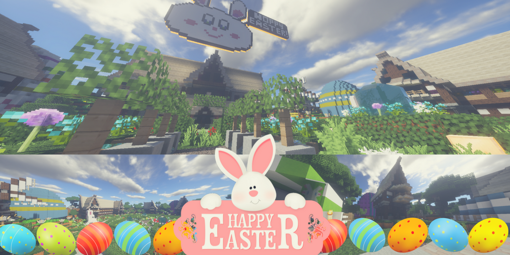 QueeryMC's tweet photo. Hoppy Easter! Come explore EggVale this weekend! How many eggs can you find?? Head to /warp Egg https://t.co/uJvXeZ0YWV