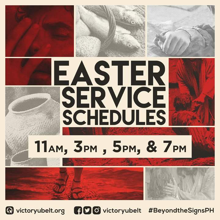 VictoryUBelt's tweet photo. Let's celebrate Jesus' victory on Easter Sunday! Join us at any of our svcs. We'll be on FB live for those who are still in the provinces! https://t.co/CCbHRedy5g