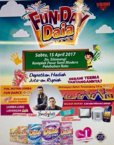 Sore ini di Komplek Pasar Semi Modern #PelabuhanRatu selain live music juga ada lomba dan bazaar, hanya di #FunDayWithDaia
