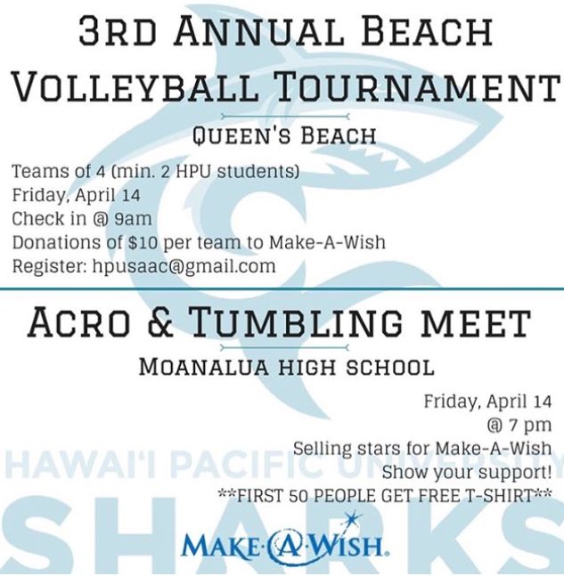 MakeAWishHawaii's tweet photo. It's #WishWeekend at HPU today so stop by and show your support!! Thank you @hpusaac for supporting us & for helping make wishes come true!! https://t.co/mmSyyQ7WYa
