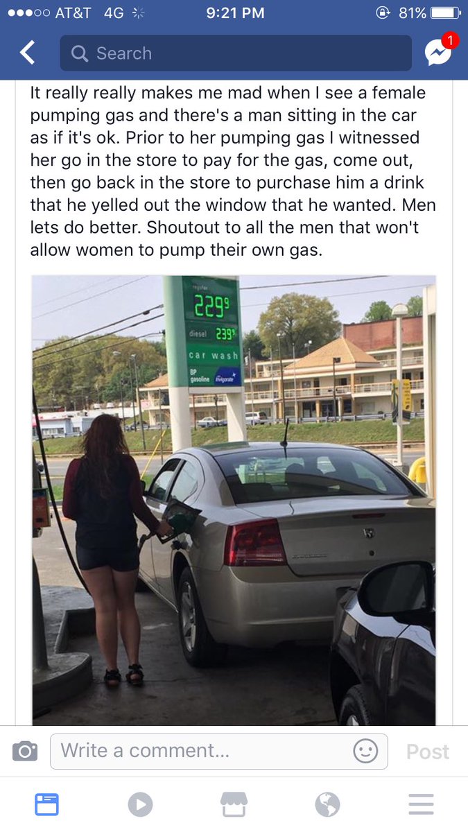 dola0554's tweet photo. Terrible that the man was yelling at her, but women can pump their own gas... #pacificuanthro https://t.co/T4qXaUtjOP
