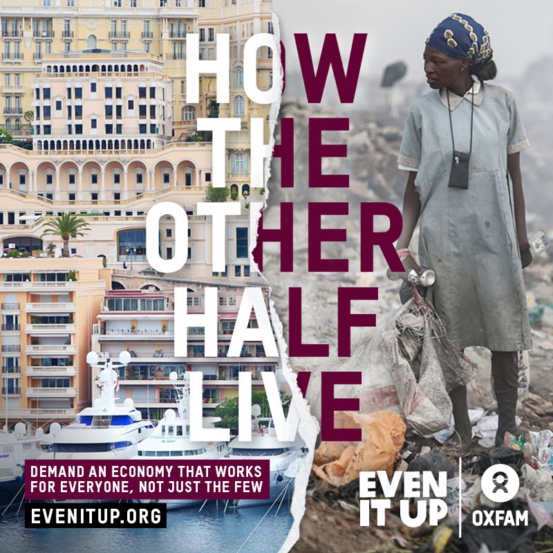 Oxfam's tweet image. 5 shocking facts about extreme global #inequality and how to #EvenItUp: oxf.am/ZLzz