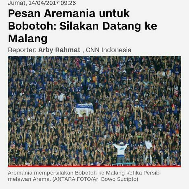 aremadesign's tweet photo. #Bobotoh silakan datang ke #Malang!
.
.
#Aremania tak mendapat kuota tiket mendukung #Arema FC dalam laga perdana Liga 1 2017 melawan #Pers… https://t.co/ZyhEPrEotq