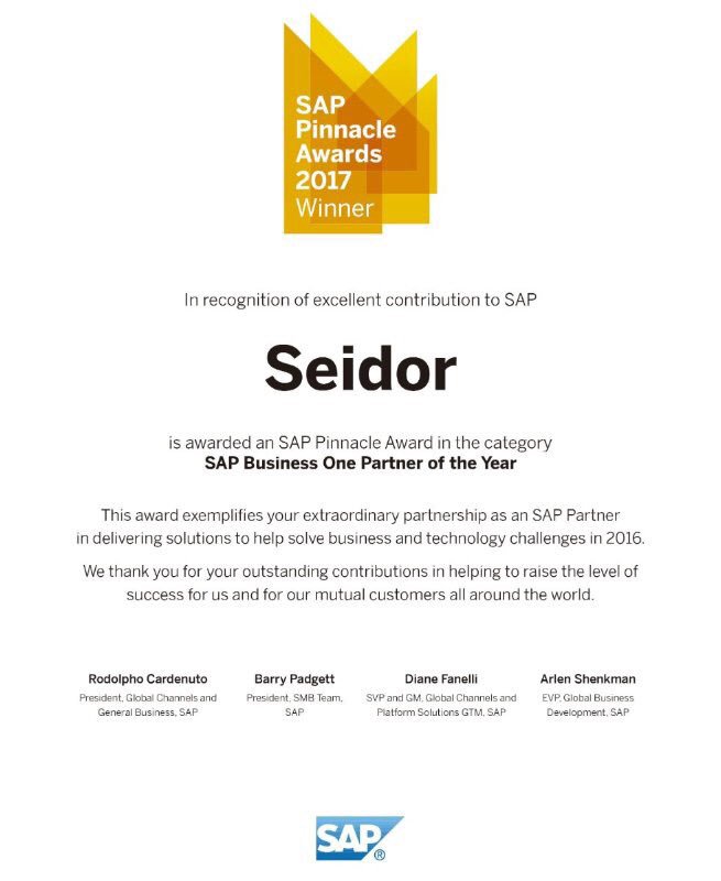 GuidoGarber's tweet photo. Seidor recibe de nuevo el máximo reconocimiento, En esta ocasión, el SAP Pinnacle Award al mejor partner de SAP Business One. https://t.co/AafddtHAA2