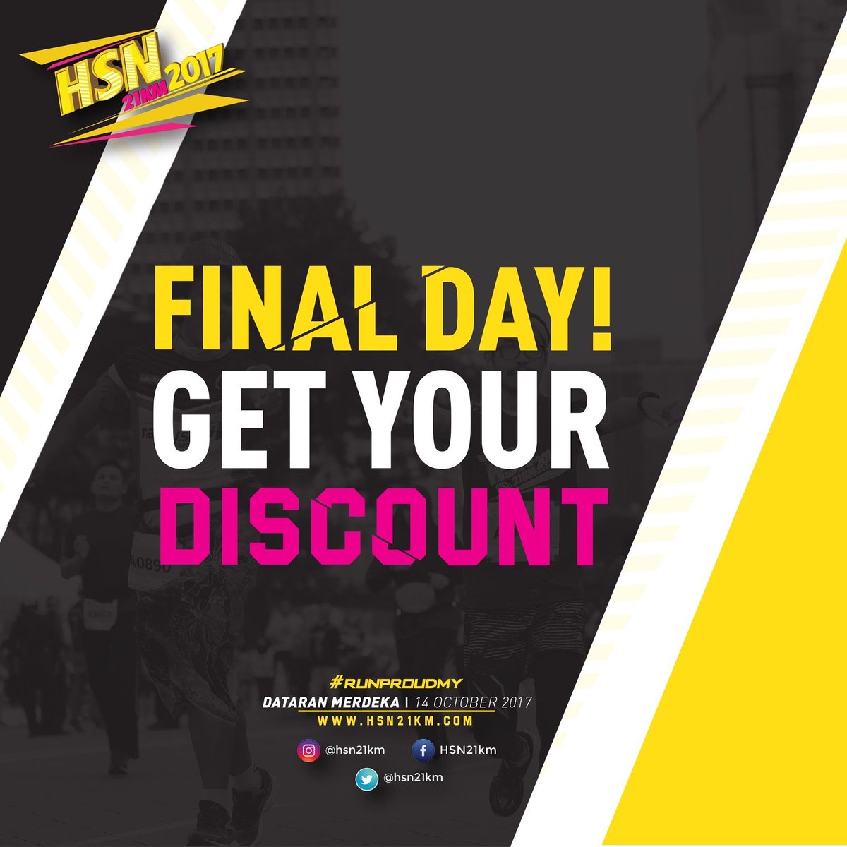 HSN21KM's tweet photo. 11 hours before we close the early bird discount. 
Grab it now ! #hsn21km #runproudMY https://t.co/5Qk4Iwg8XJ