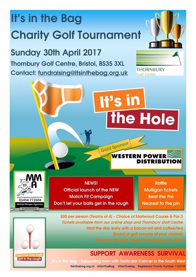 'It's in the bag' Charity Golf Tournament. Here on Sunday 30th April 2017. Teams of 4, £50 per person. For tickets call 01454 281144.