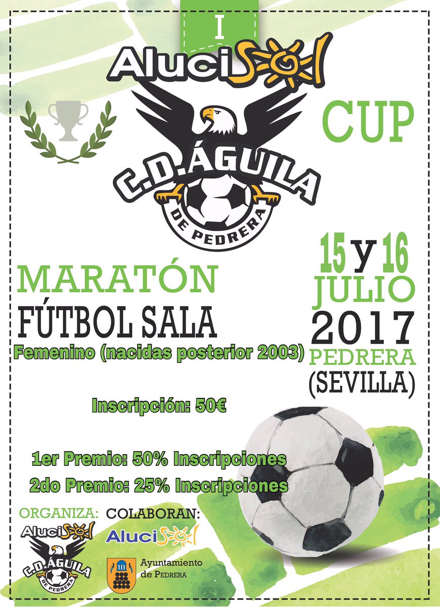 RT!!!

Categoría Femenina (Nacidas posterior 2003)
Inscripción: 50€
1er Clasificado: 50% Inscripciones 
2do Clasificado: 25% Inscripciones