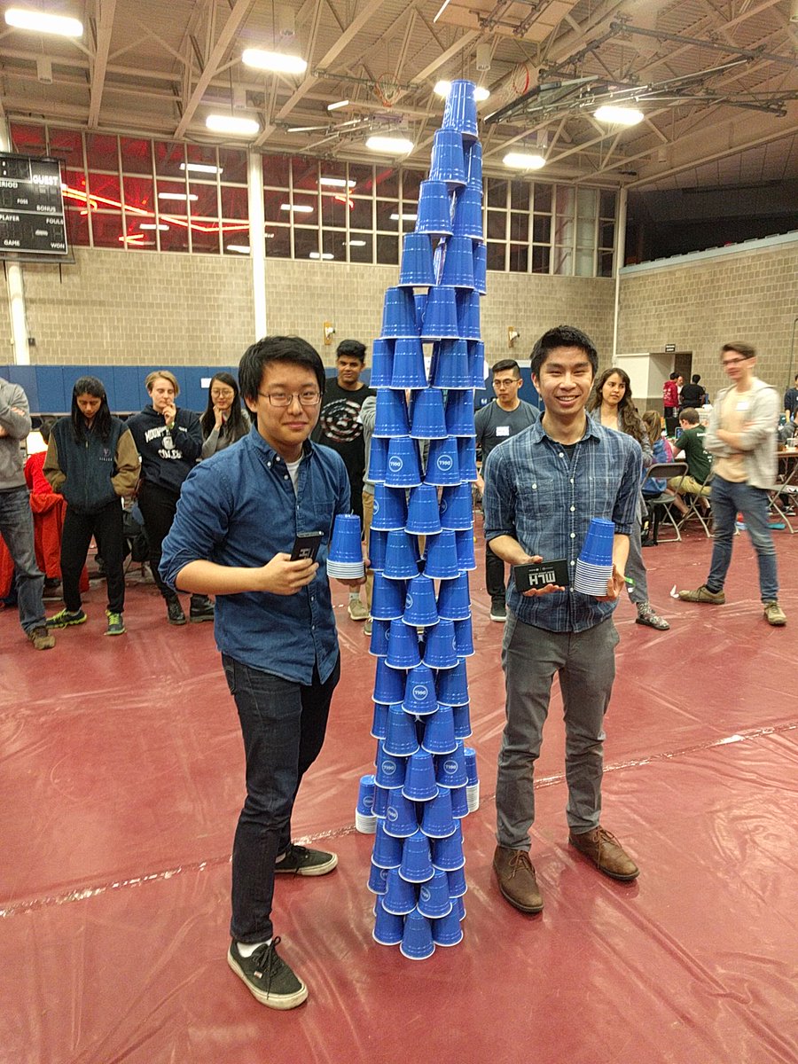 MLHacks's tweet photo. Last night's cup stacking @HampHack powered by @Dell and @Windows was awesome. The hackers made us a surprise this morning..! #HampHack https://t.co/xMm1oXu2IL