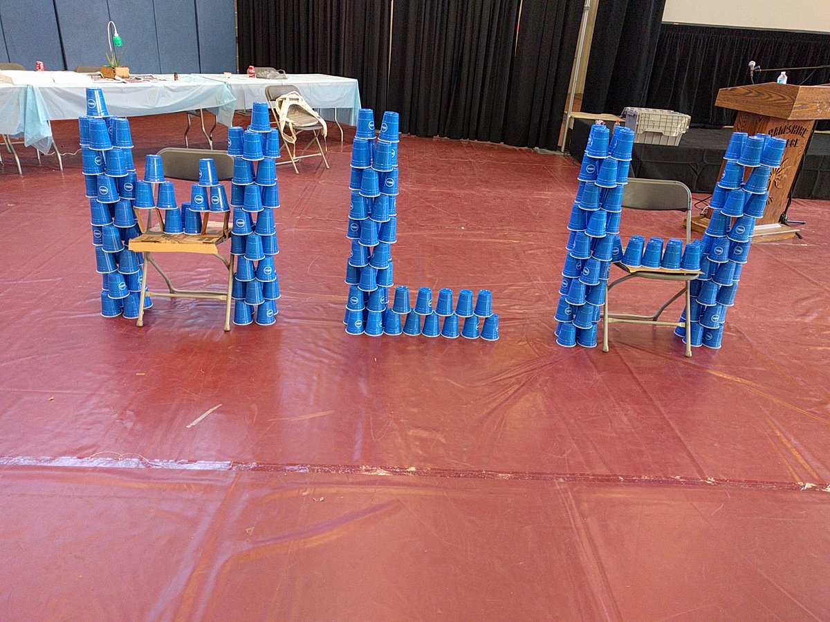 MLHacks's tweet photo. Last night's cup stacking @HampHack powered by @Dell and @Windows was awesome. The hackers made us a surprise this morning..! #HampHack https://t.co/xMm1oXu2IL