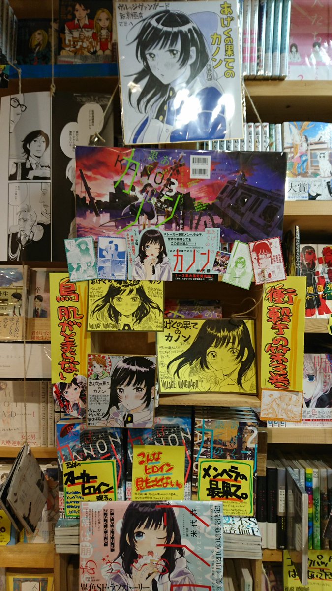 ヴィレッジヴァンガード新京極店さまです(店頭の写真がない…)ここではその場で限定のペーパーとPOPを描きました。棚がめちゃくちゃ豪華です!!サイン本もありますー!