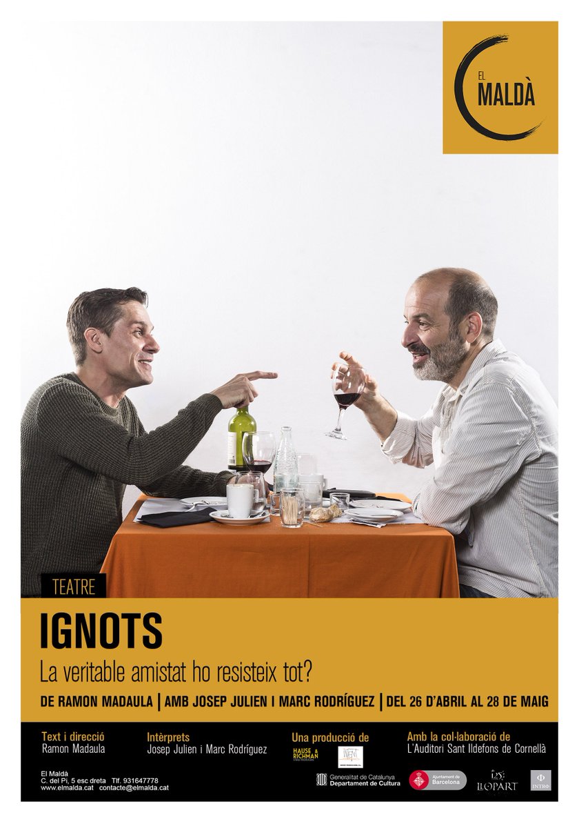 maldateatre's tweet photo. D'aquí a 10 dies estrenem #Ignots, una #comèdia sobre l'amistat escrita i dirigida per Ramon Madaula. Amb @josepjulien i Marc Rodríguez! https://t.co/uiJ1V8lWRW