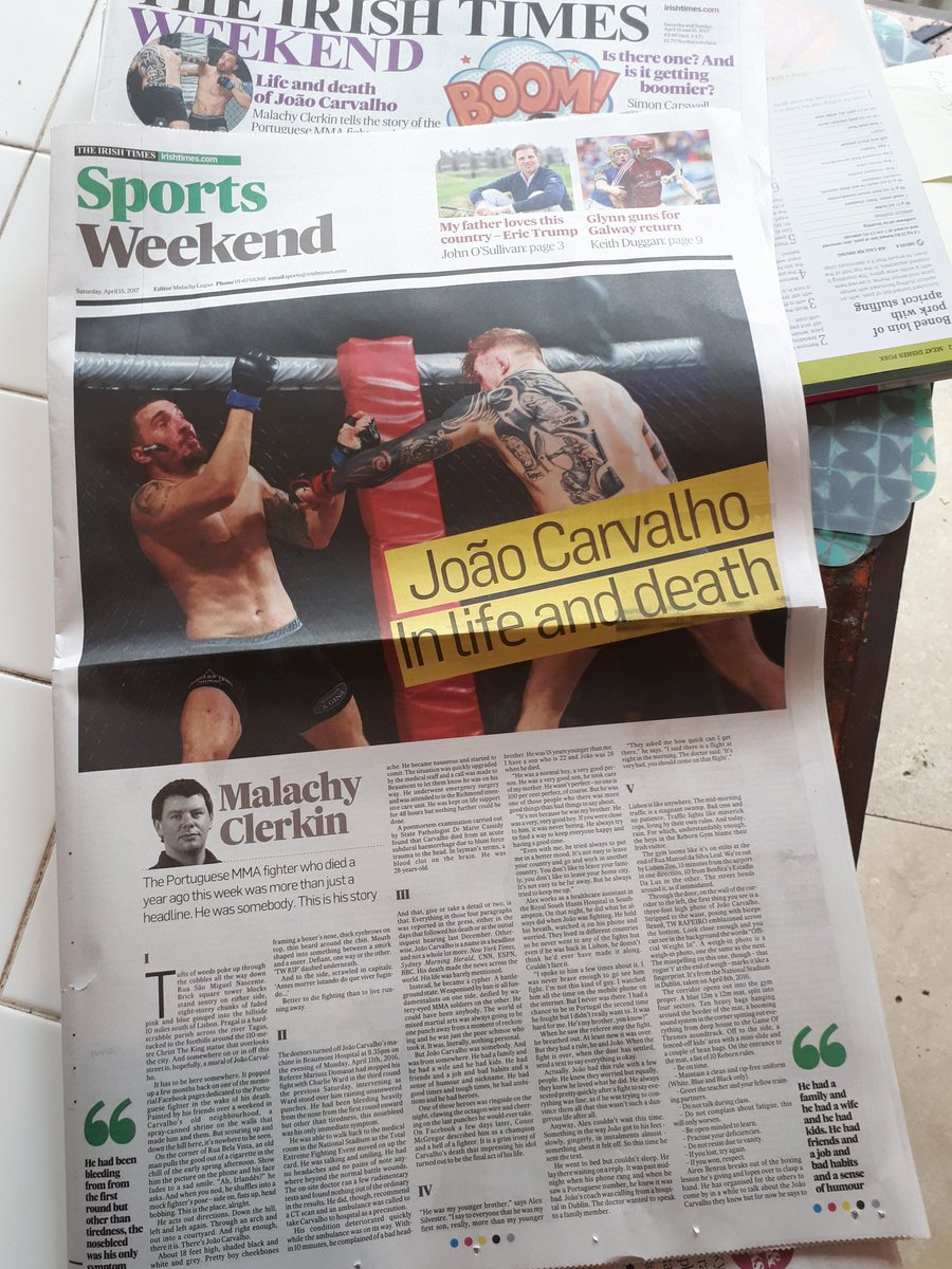 A really tremendous piece by <a href="/MalachyClerkin/">Malachy Clerkin</a> in the <a href="/IrishTimes/">The Irish Times</a> on Joao Carvalho, the MMA fighter who died in Dublin. His fight fee was €350