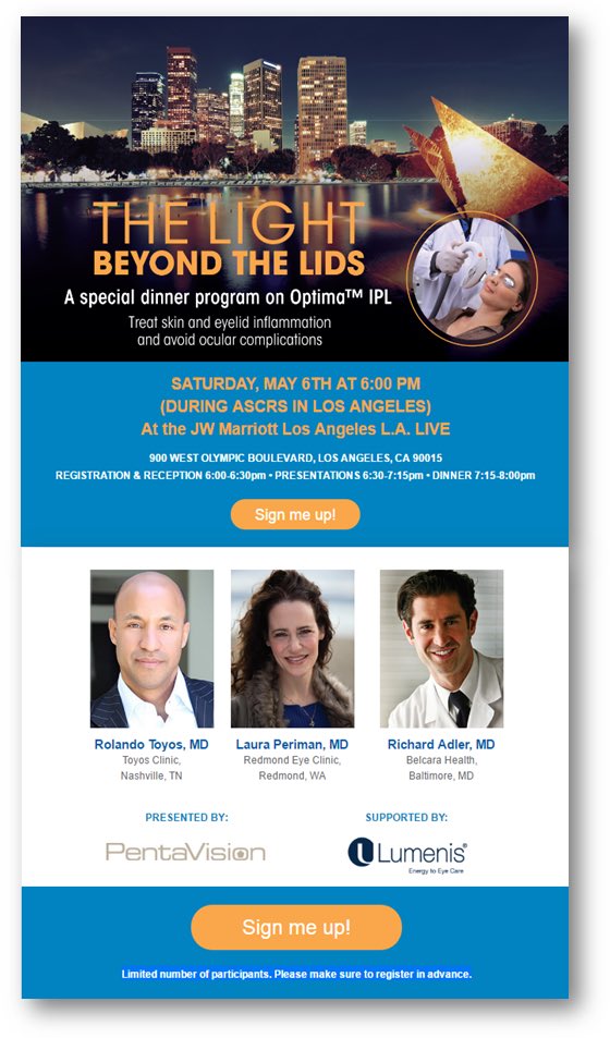 SigmaconUK's tweet photo. UK Ophthalmologist going to #ASCRS2017 ? Join @LumenisInc dinner with @DrToyos discussing IPL treatments -  https://t.co/dtAqrsmNF8 #DryEye https://t.co/1BelOkg88E