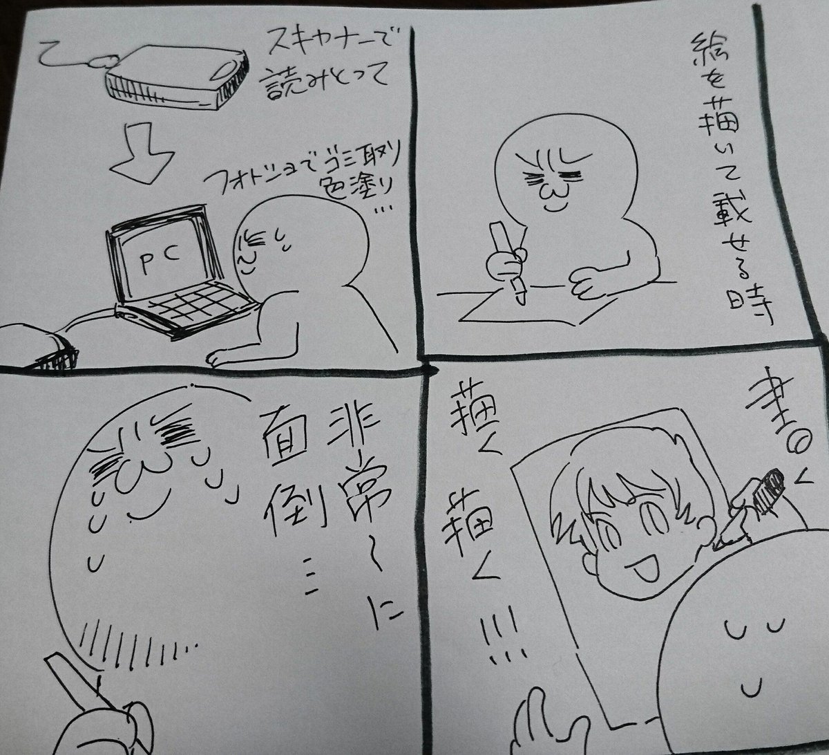 白い紙を大量に頂いて、これは死ぬまでに使いきれんな…と思ったので
1日1枚(できれば)絵を描いて写メでもいいので載せる!という自分得企画をやってみようと思います

通常載せる工程が面倒で時間かかるんで↓という面倒くさがりな私なりの方法。 