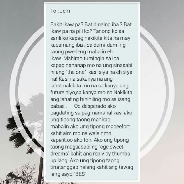ListOfBakit's tweet photo. 📍 To: Jem
"Bakit ikaw pa? Bakit 'di nalang iba? Bakit ikaw pa pinili ko?" https://t.co/APYYasZuXP