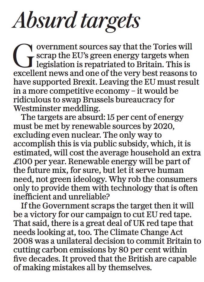 LeonieGreene's tweet photo. No confidence @Telegraph in British engineering! Editorial calls low UK 15% renewables target 'absurd'. Most EU countries r far ahead of us; https://t.co/1NYCADmxnh