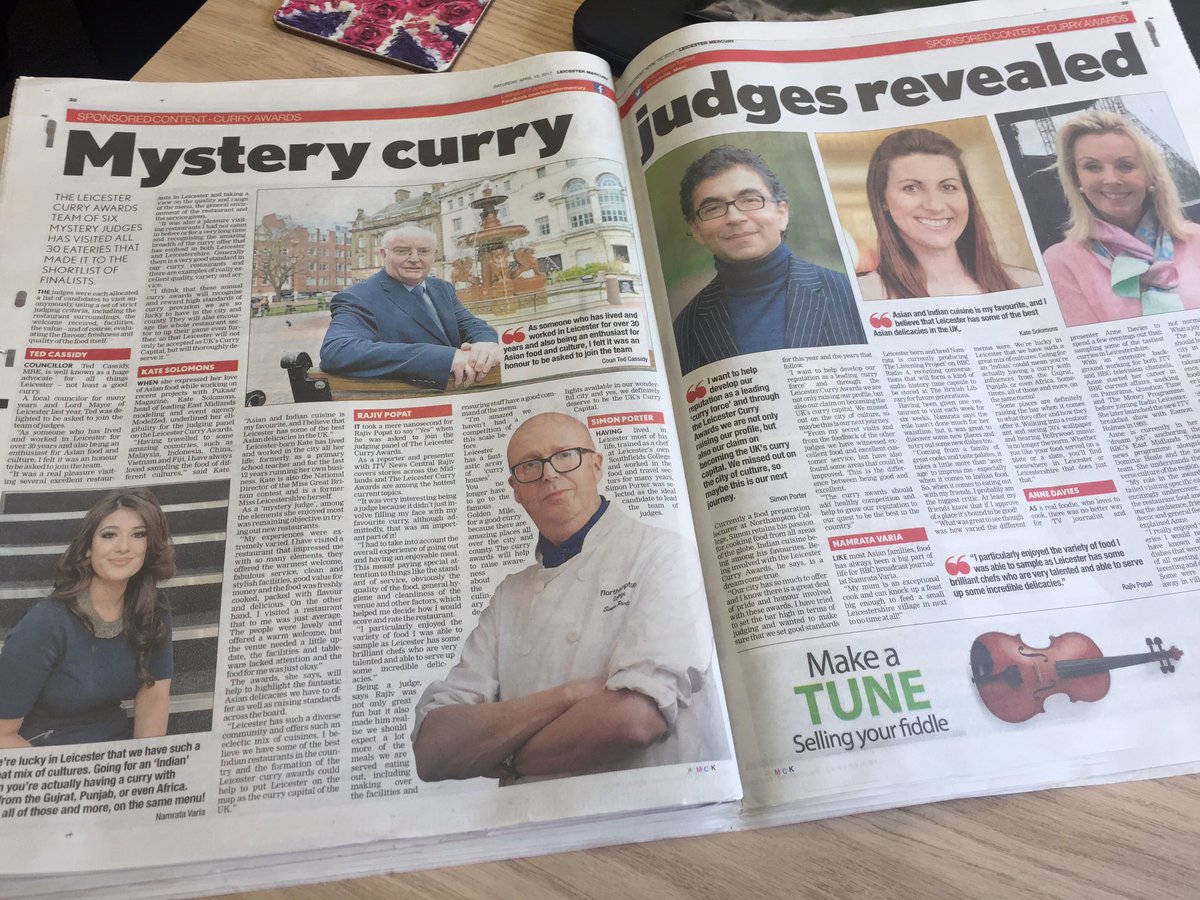 LeicesterCurry's tweet photo. Meet our judges: https://t.co/J7CX7DymAO @AnneDaviesTV @TedCassidyFosse @K8Solo @RajivPopatITV @namrata_varia #leicestercurryawards https://t.co/kg2pEAJ5Q5