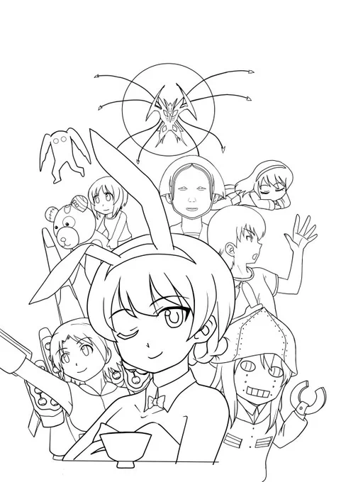 新刊、線画状態だとこげな感じ。呪われた芸風のせいで通常のガルパン本ではありえない構成になってしまった事をお詫びします。 