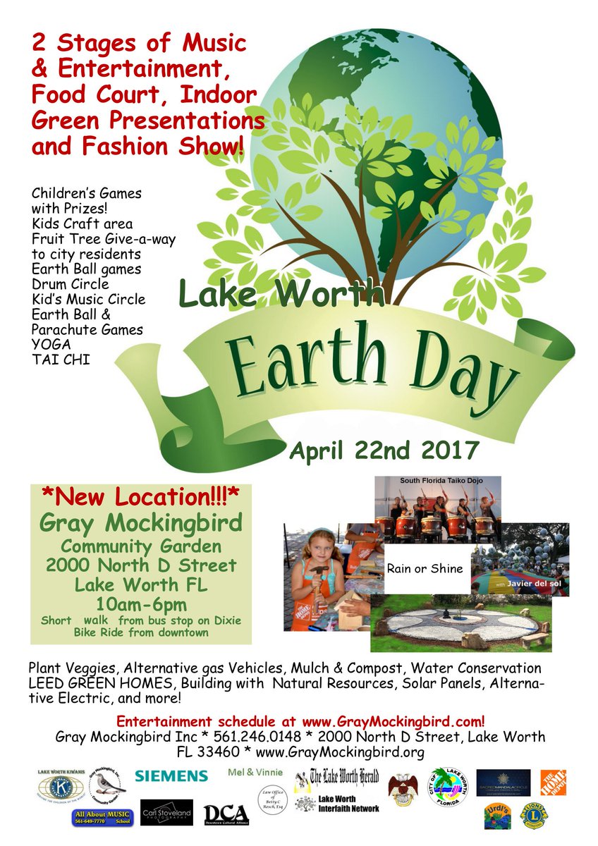 GrayMockingbird's tweet photo. Who's going to the Lake Worth Earth Day Festival? Lot's of great speakers, entertainers, food, yoga and more! :) https://t.co/YA69nyhUh2
