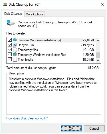 Reminder to use Disk Cleanup (+ Clean up system files) to free up all that precious SSD space after updating to the Creator Update :)