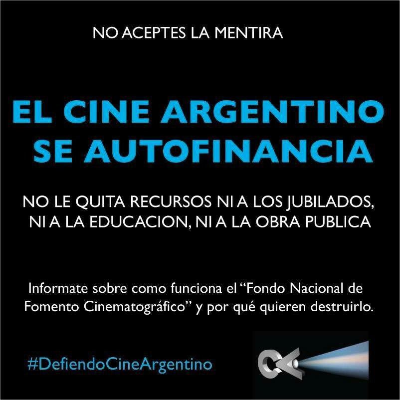 El cine en Argentina se autofinancia.
<a href="/INCAA_Argentina/">INCAA</a> no le quita recursos a los jubilados ni a la educación.
#DefiendoCineArgentino #INCAA