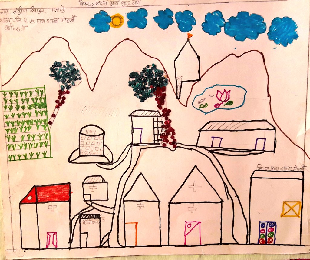 diz_ffm's tweet image. Drawing competition on the eco-friendly interventions of #IIYW in #Mohurli. This is the winning contribution.
