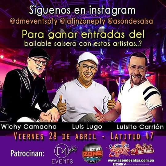 Gana entradas para el bailable salsero con estos artistas siguenos en intsagram <a href="/latinzonepty/">LATINZONE PRODUCTION</a> <a href="/dmeventspty/">DM Events</a> <a href="/asondesalsa/">asondesalsa</a> <a href="/PanamaDeColores/">Panamá de colores</a>