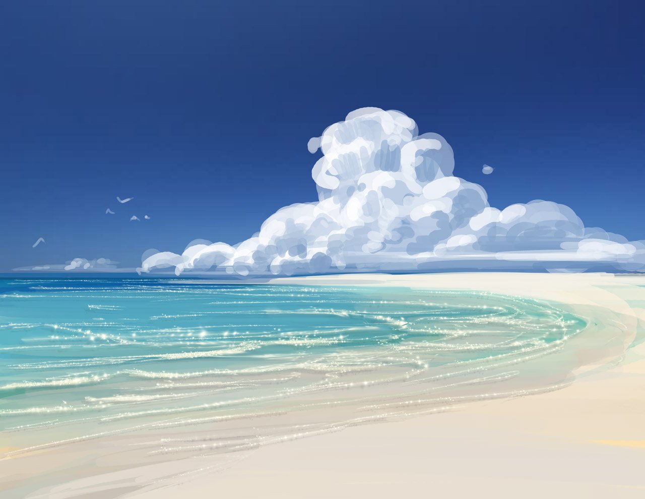 瀬尾 きらきらラインブラシで海のきらきらや波の表現がいけるか試したけど 仕上げくらいには行けそうな気はする ブラシそのままではさすがにきつい T Co Lo8kyakghf Twitter