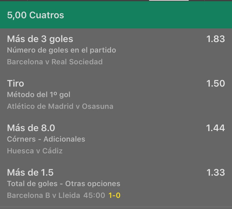 PSApicks's tweet image. Subo una de las personales de hoy:
+3 goles en el camp nou
Primer gol de tiro en el calderón
+8 córners en huesca
+1.5 goles en el mini