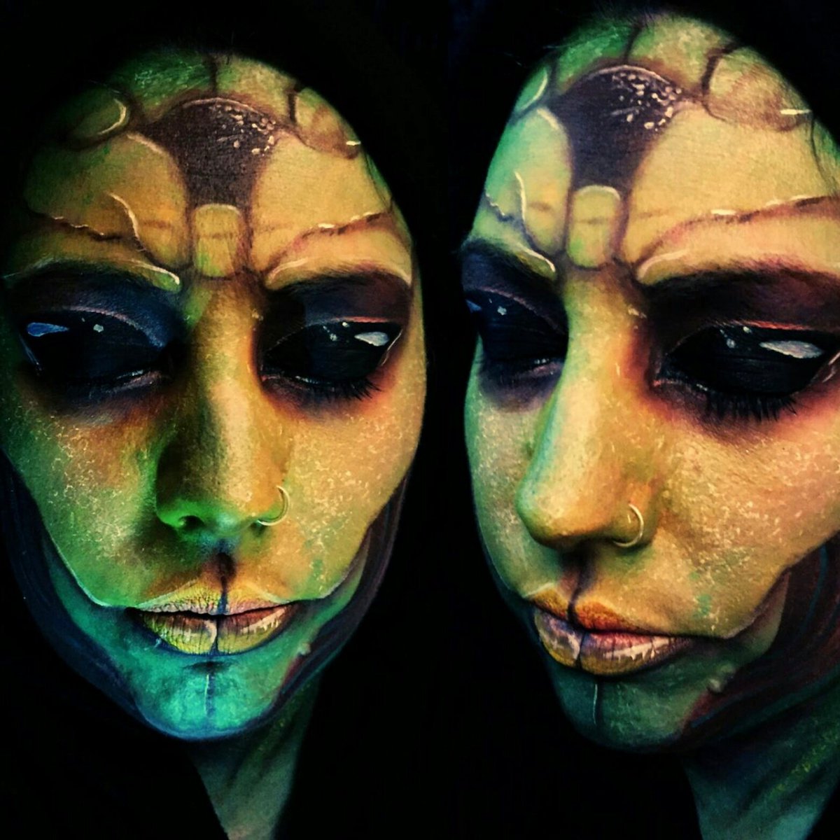 VixPeculiar's tweet photo. @masseffect inspired #sfxmakeup #thane &amp; #Jaal been a while since I did any make-up, glad to be playing with my @KryolanOfficial again! https://t.co/8Dtpvoyx09