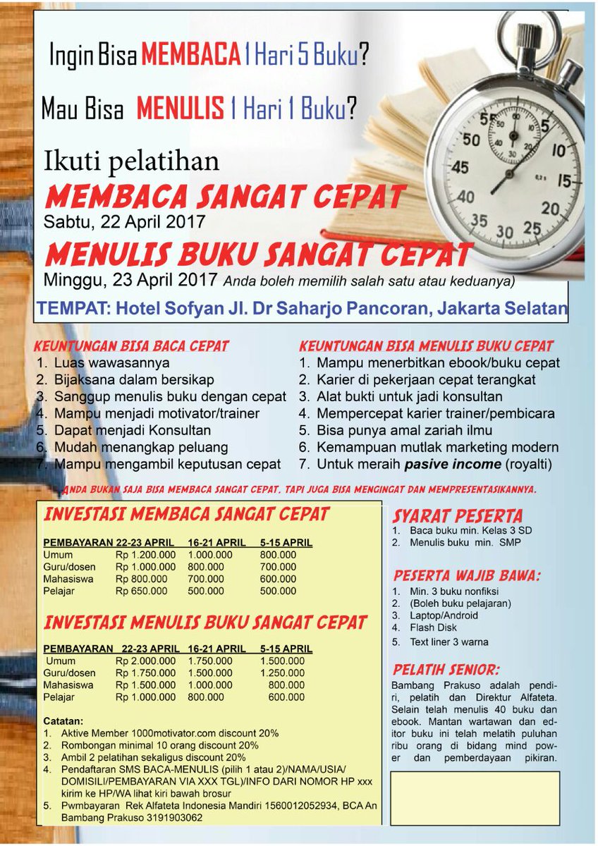SugiantoUk's tweet photo. Ingin baca banyak buku...?
Ingin menulis buku...?
IKUTI PELATIHAN INI.
PESERTA TERBATAS
@edukasiTA 
@iaintagung 
@fuad_iain_TA 
@diding_eko https://t.co/hzpwl0CRHP