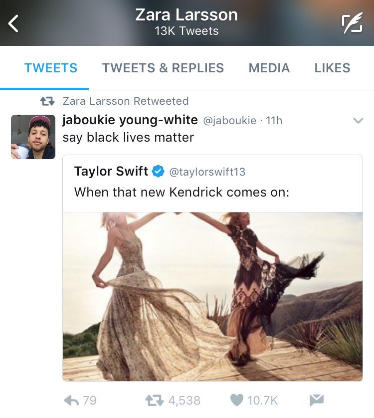 Zara Larsson retweets shady tweet about Taylor Swift: “say black