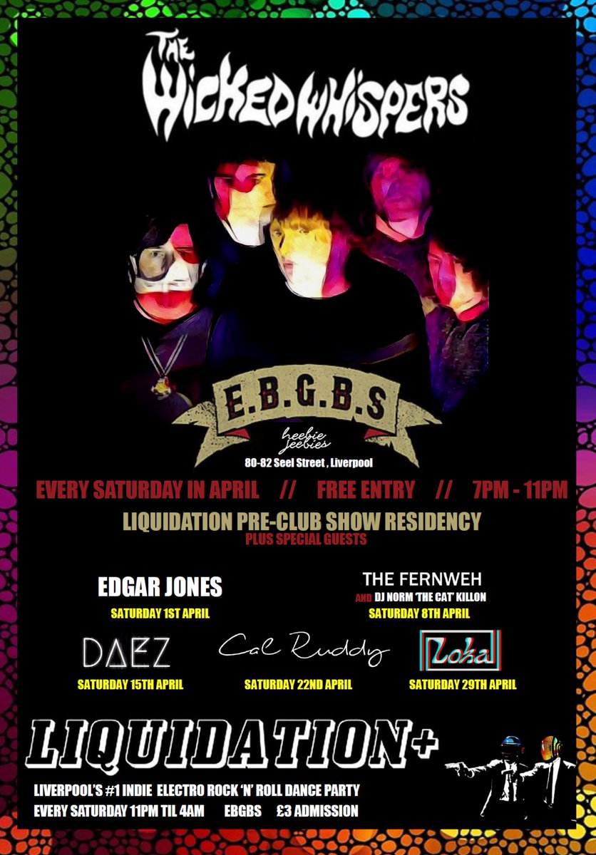 Wicked_Whispers's tweet photo. TONIGHT @Wicked_Whispers w/ guests @_DAEZ_ at @ebgbsliverpool (FREE ENTRY, 7.30-11pm) followed by @LQDNatHeebies (11pm-4am, £3). https://t.co/sHnrqpFJmF