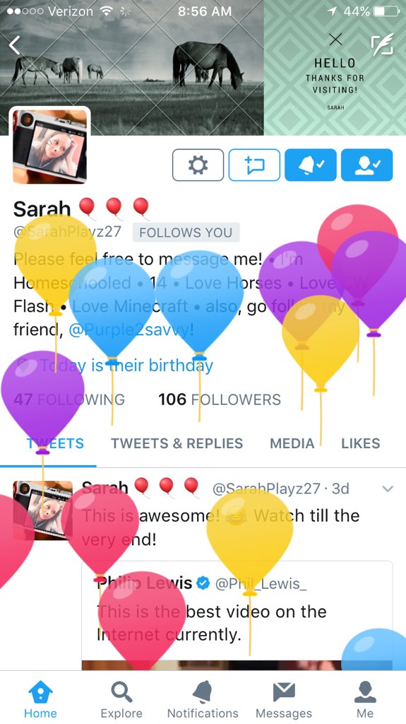 Purple2savvy's tweet photo. Happy birthday! @SarahPlayz27 :P https://t.co/DHaFWn8FgO
