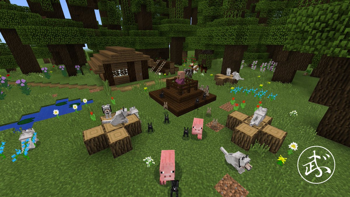 武州男子 マイクラ建築60分一本勝負 お題 音楽室 鬱蒼とした森の中にぽっかり空いた 広場のような場所 外部と遮断されたこの場所は まるで一つの部屋のよう そこでは1人の心優しい 音楽好きなおじいさんが 動物達に音楽を教えながら暮らしているんだ