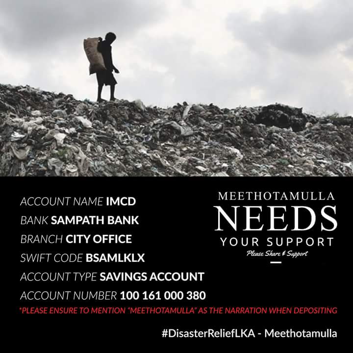 Aye5ha's tweet photo. Let's spread the word to support #Meethotamulla disaster victims
DONATIONS -> https://t.co/vcU2vDnd9l
#Lka #RT #IMCD https://t.co/HioYLxnv3v