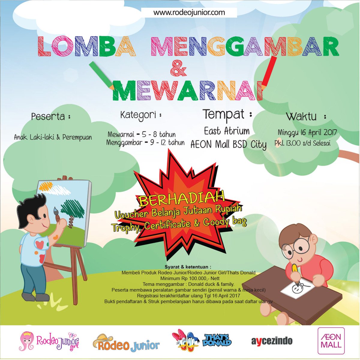 FINAL CALL!!Ayo ikutan Lomba Mewarnai &amp; Menggambar Rodeo Junior.
Minggu, 16 April 2017 pukul 13.00s/d selesai,East Atrium AEON Mall BSD City
